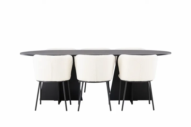 Bootcut Spisegruppe 230 cm Oval med 6 Edina Stole, Sort