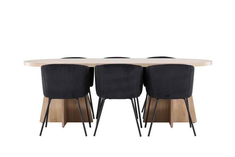 Bootcut Spisegruppe 230 cm Rektangulær med 6 Berit stole - Whitewash/Svart - Møbler - Borde - Spisebordssæt