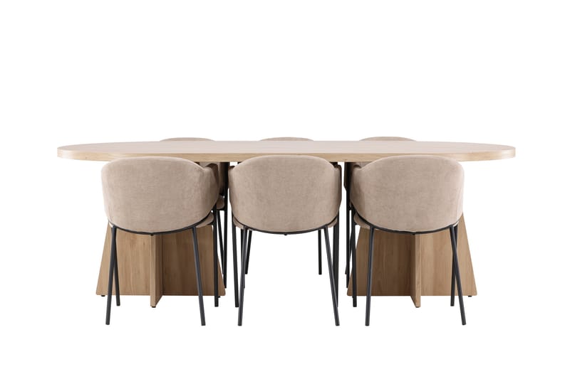 Bootcut Spisegruppe 230 cm Rektangulær med 6 Evelina stole - Whitewash/Beige - Møbler - Borde - Spisebordssæt