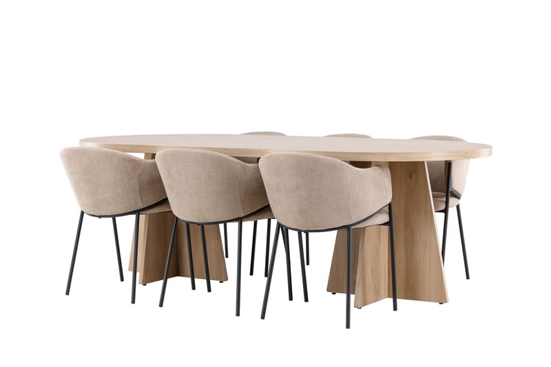 Bootcut Spisegruppe 230 cm Rektangulær med 6 Evelina stole - Whitewash/Beige - Møbler - Borde - Spisebordssæt