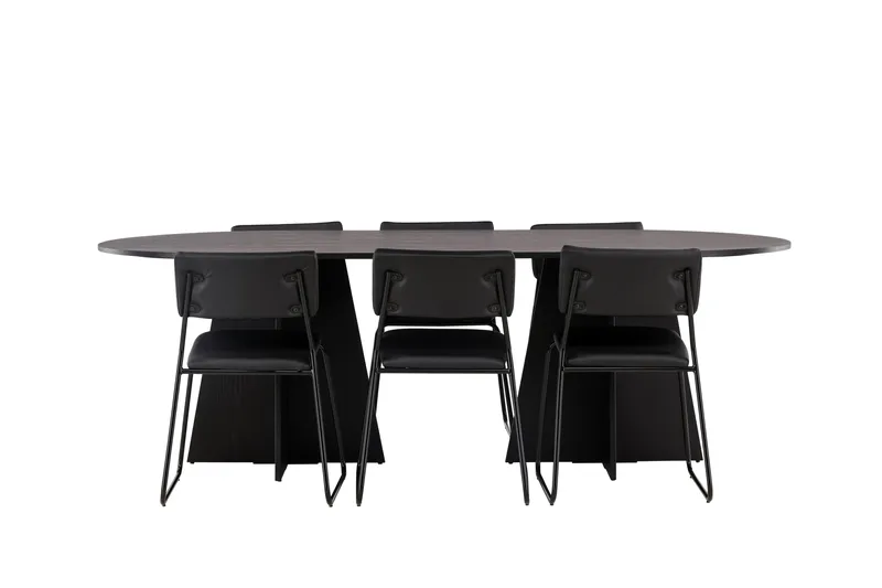 Bootcut Spisegruppe 230 cm Rektangulær med 6 Kenth Stole, Svart