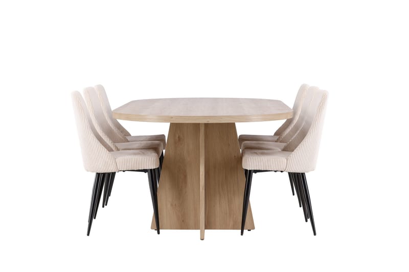 Bootcut Spisegruppe 230 cm Rektangulær med 6 Leone stole - Whitewash/Beige - Møbler - Borde - Spisebordssæt