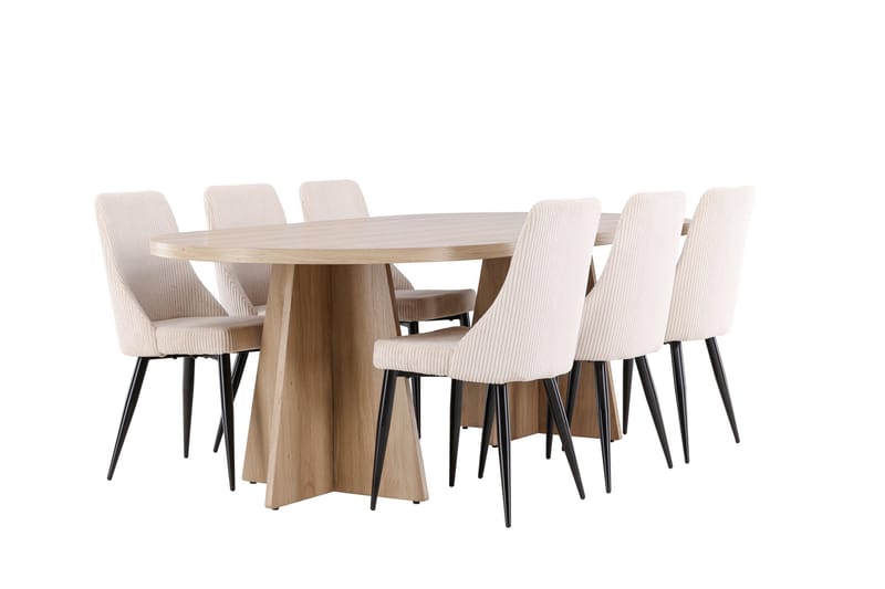 Bootcut Spisegruppe 230 cm Rektangulær med 6 Leone stole - Whitewash/Beige - Møbler - Borde - Spisebordssæt