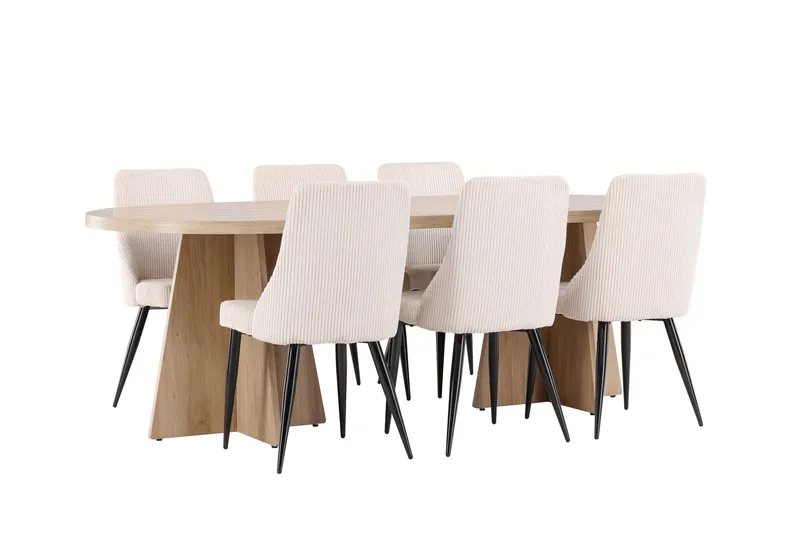 Bootcut Spisegruppe 230 cm Rektangulær med 6 Leone stole - Whitewash/Beige - Møbler - Borde - Spisebordssæt