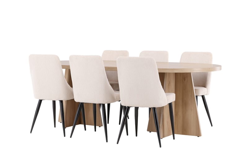 Bootcut Spisegruppe 230 cm Rektangulær med 6 Leone stole - Whitewash/Beige - Møbler - Borde - Spisebordssæt