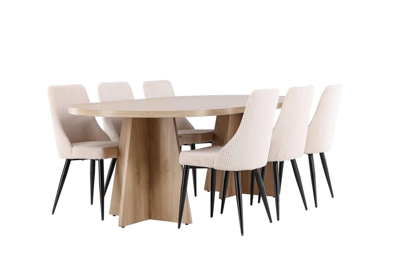 Bootcut Spisegruppe 230 cm Rektangulær med 6 Leone stole - Whitewash/Beige - Møbler - Borde - Spisebordssæt