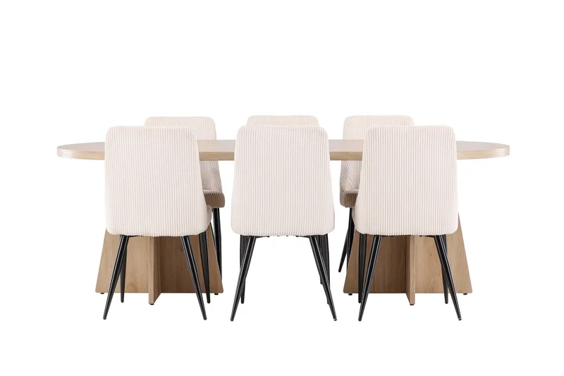 Bootcut Spisegruppe 230 cm Rektangulær med 6 Leone stole - Whitewash/Beige - Møbler - Borde - Spisebordssæt