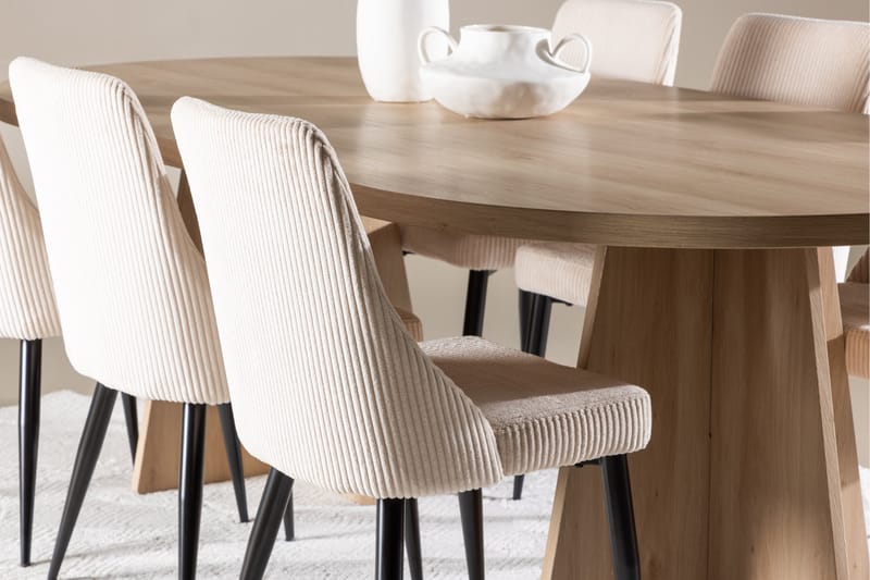 Bootcut Spisegruppe 230 cm Rektangulær med 6 Leone stole - Whitewash/Beige - Møbler - Borde - Spisebordssæt