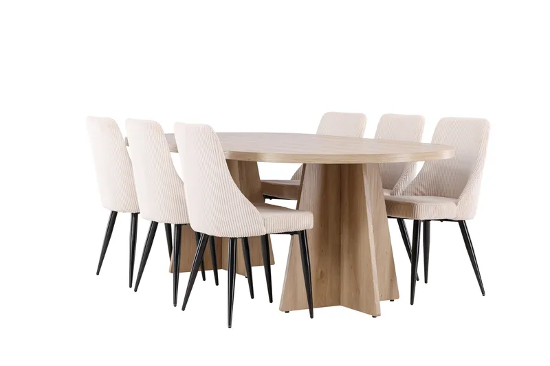 Bootcut Spisegruppe 230 cm Rektangulær med 6 Leone stole - Whitewash/Beige - Møbler - Borde - Spisebordssæt