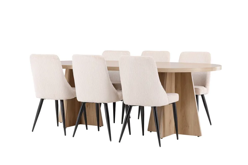 Bootcut Spisegruppe 230 cm Rektangulær med 6 Leone stole - Whitewash/Beige - Møbler - Borde - Spisebordssæt