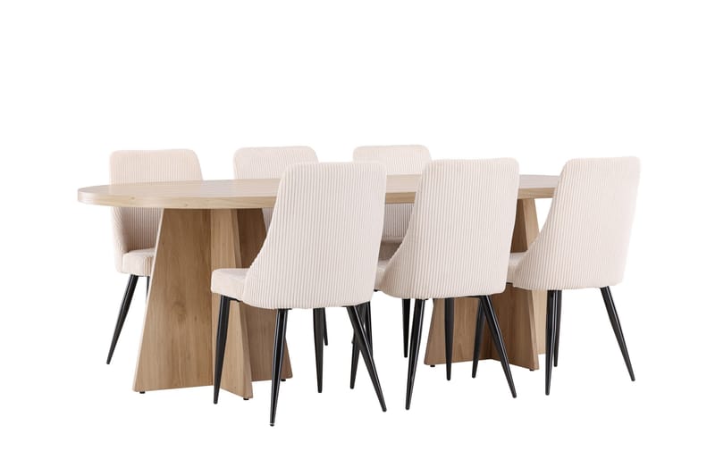 Bootcut Spisegruppe 230 cm Rektangulær med 6 Leone stole - Whitewash/Beige - Møbler - Borde - Spisebordssæt
