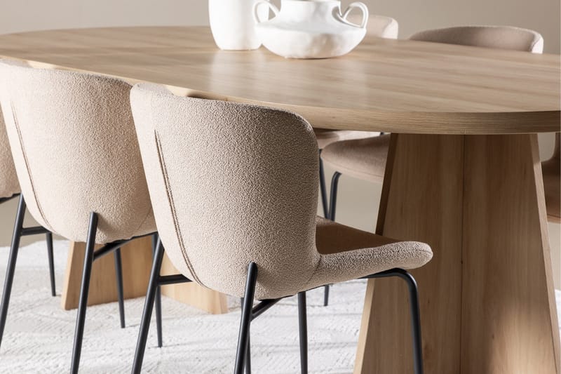 Bootcut Spisegruppe 230 cm Rektangulær med 6 Modesto stole - Whitewash/Beige - Møbler - Borde - Spisebordssæt