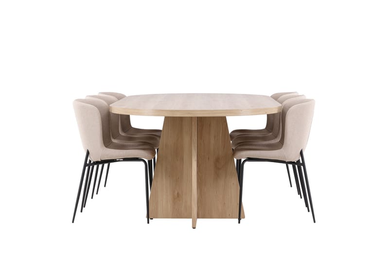 Bootcut Spisegruppe 230 cm Rektangulær med 6 Modesto stole - Whitewash/Beige - Møbler - Borde - Spisebordssæt