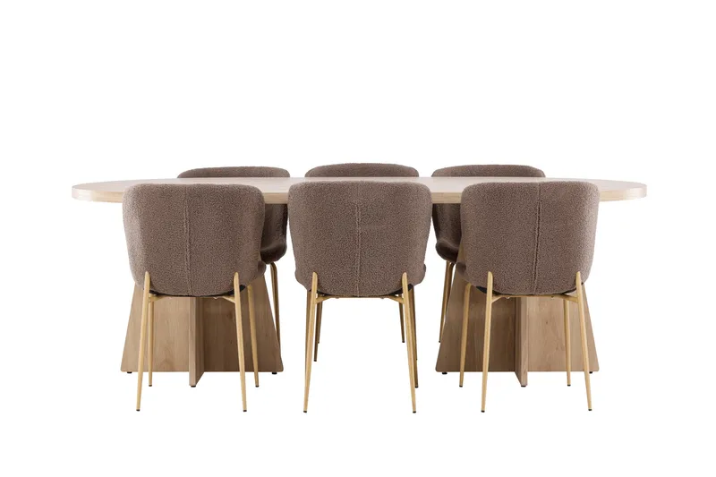 Bootcut Spisegruppe 230 cm Rektangulær med 6 Modesto stole - Whitewash/Brun - Møbler - Borde - Spisebordssæt