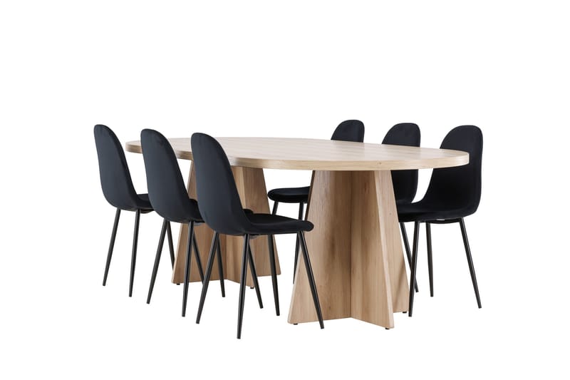 Bootcut Spisegruppe 230 cm Rektangulær med 6 Polar stole, Whitewash/Svart