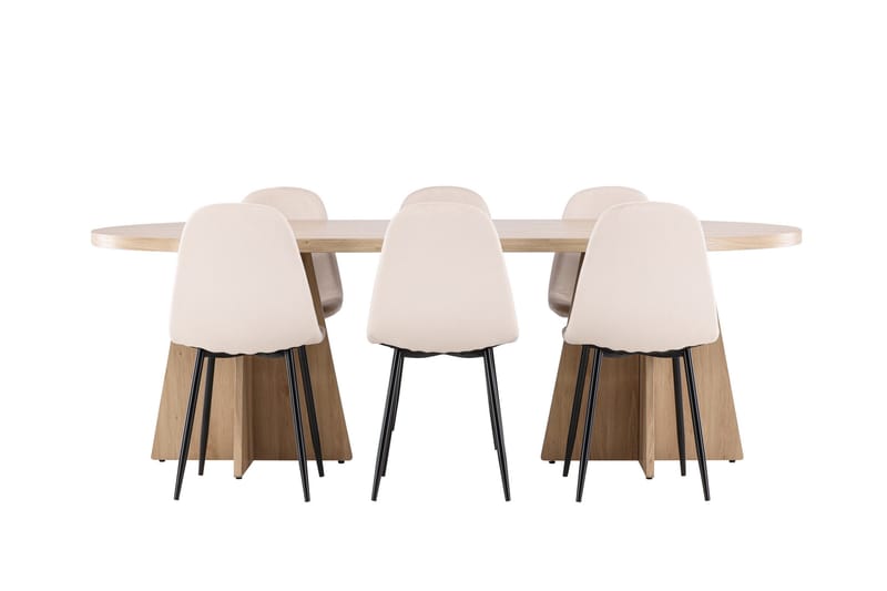 Bootcut Spisegruppe 230 cm Rektangulær med 6 Polar stole - Whitewash/Beige - Møbler - Borde - Spisebordssæt