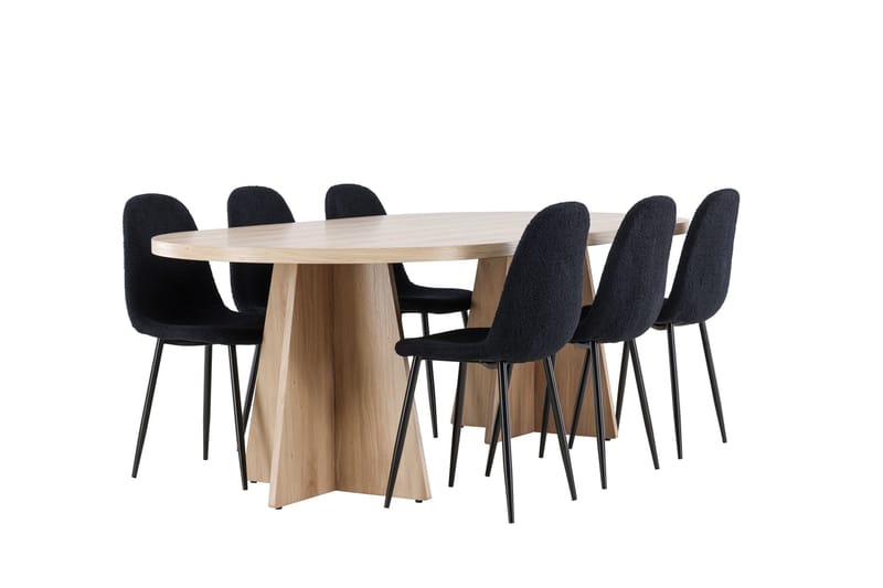 Bootcut Spisegruppe 230 cm Rektangulær med 6 Polar stole - Whitewash/Svart - Møbler - Borde - Spisebordssæt