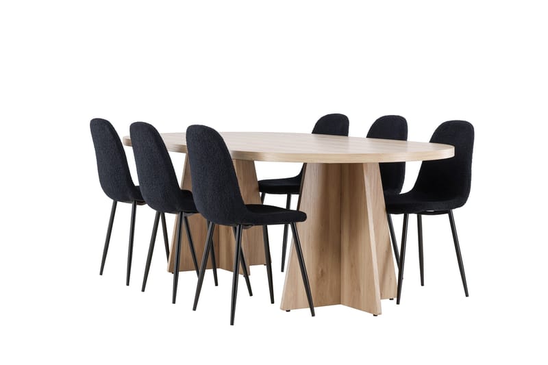 Bootcut Spisegruppe 230 cm Rektangulær med 6 Polar stole - Whitewash/Svart - Møbler - Borde - Spisebordssæt