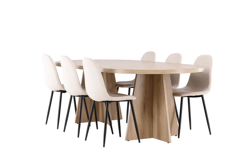 Bootcut Spisegruppe 230 cm Rektangulær med 6 Polar stole, Whitewash/Beige