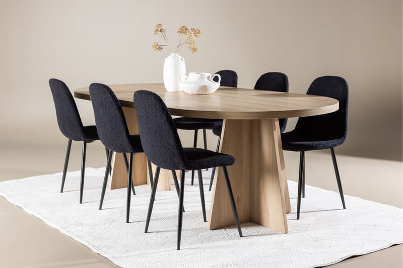 Bootcut Spisegruppe 230 cm Rektangulær med 6 Polar stole - Whitewash/Svart - Møbler - Borde - Spisebordssæt