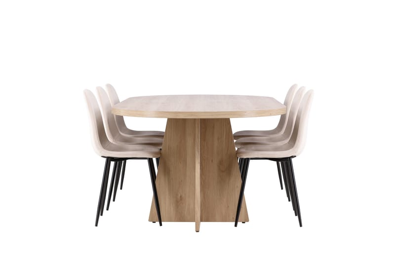 Bootcut Spisegruppe 230 cm Rektangulær med 6 Polar stole - Whitewash/Beige - Møbler - Borde - Spisebordssæt