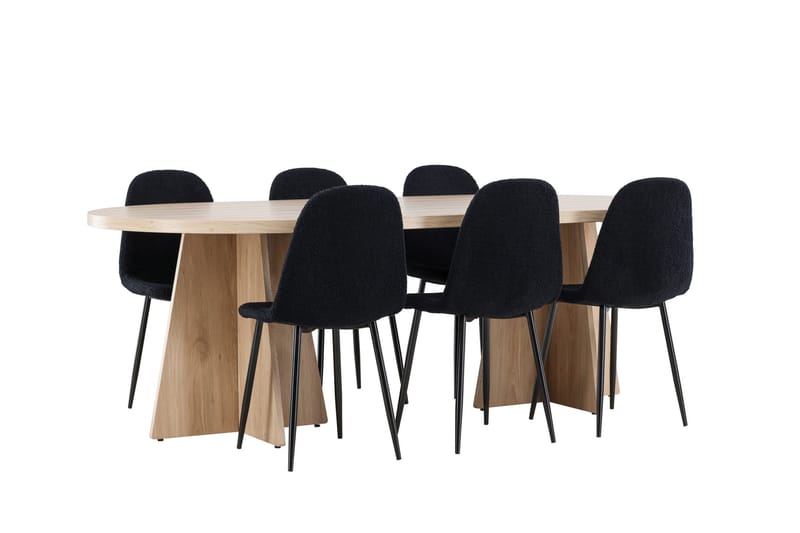 Bootcut Spisegruppe 230 cm Rektangulær med 6 Polar stole - Whitewash/Svart - Møbler - Borde - Spisebordssæt