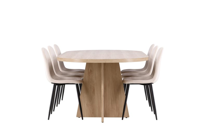 Bootcut Spisegruppe 230 cm Rektangulær med 6 Polar stole - Whitewash/Beige - Møbler - Borde - Spisebordssæt