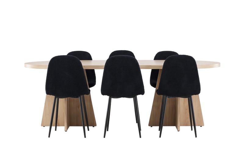 Bootcut Spisegruppe 230 cm Rektangulær med 6 Polar stole - Whitewash/Svart - Møbler - Borde - Spisebordssæt