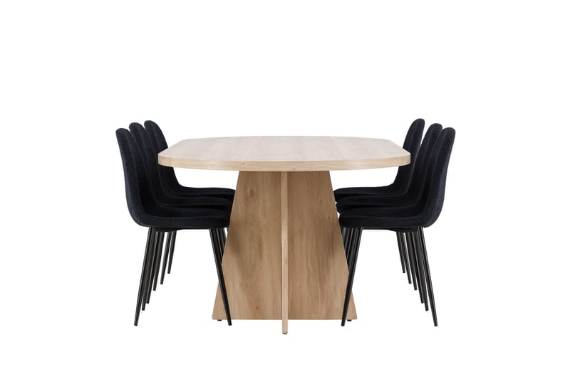 Bootcut Spisegruppe 230 cm Rektangulær med 6 Polar stole - Whitewash/Svart - Møbler - Borde - Spisebordssæt