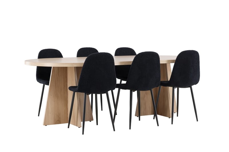 Bootcut Spisegruppe 230 cm Rektangulær med 6 Polar stole - Whitewash/Svart - Møbler - Borde - Spisebordssæt