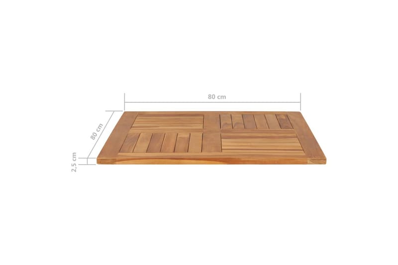 Bordplade 80x80x2,5 cm Firkantet Massivt Teaktræ - Brun - Bordplade