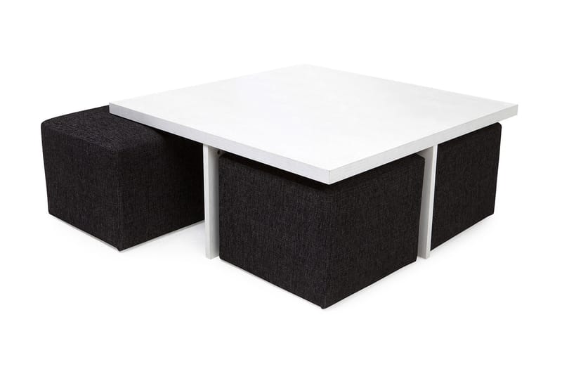 Boxy Sofabord 100 cm med 4 Paller - Hvid/Sort - Sofabord