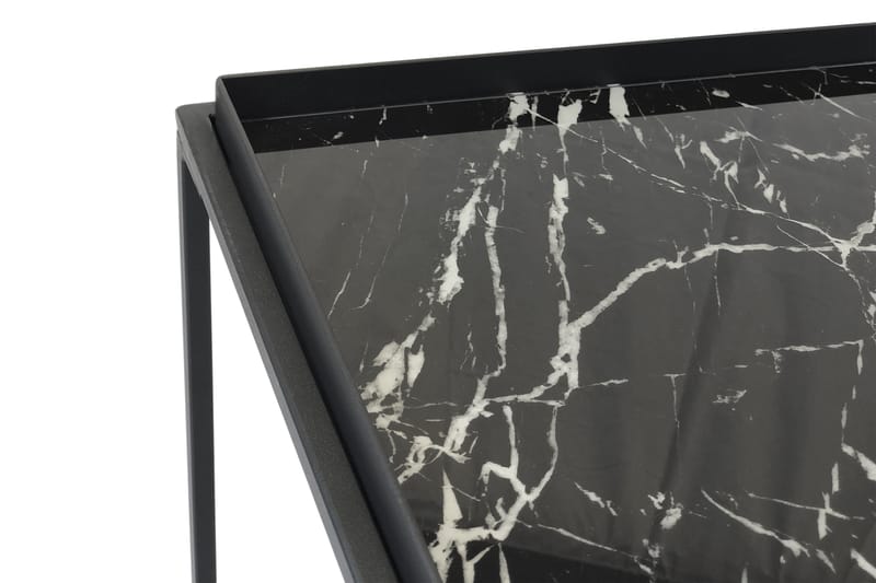 Burwick Sofabord 122 cm Marmormønster - Glas/Sort - Sofabord