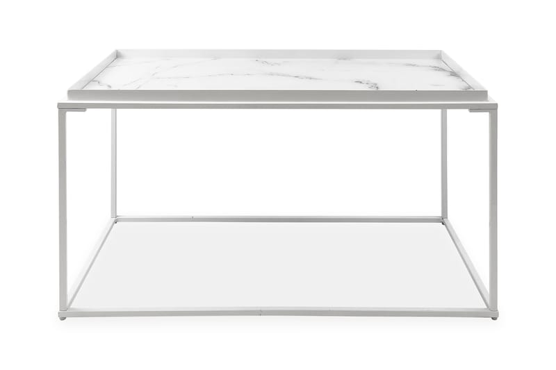 Burwick Sofabord 80 cm Marmormønster Rektangulær - Glas/Hvid - Sofabord