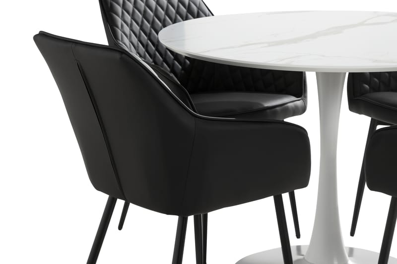 Caitly Spisebordssæt 100 cm Rund inkl 4 Valleviken Armstole - Hvid/Sort - Spisebordssæt