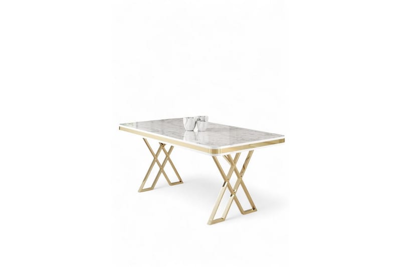 Calchera Spisebord 130 cm Rektangulær - Hvid Marmor/Guld - Møbler - Borde - Spisebord og køkkenbord