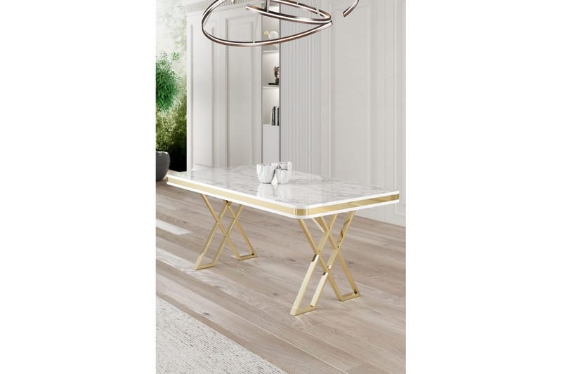 Calchera Spisebord 130 cm Rektangulær - Hvid Marmor/Guld - Møbler - Borde - Spisebord og køkkenbord