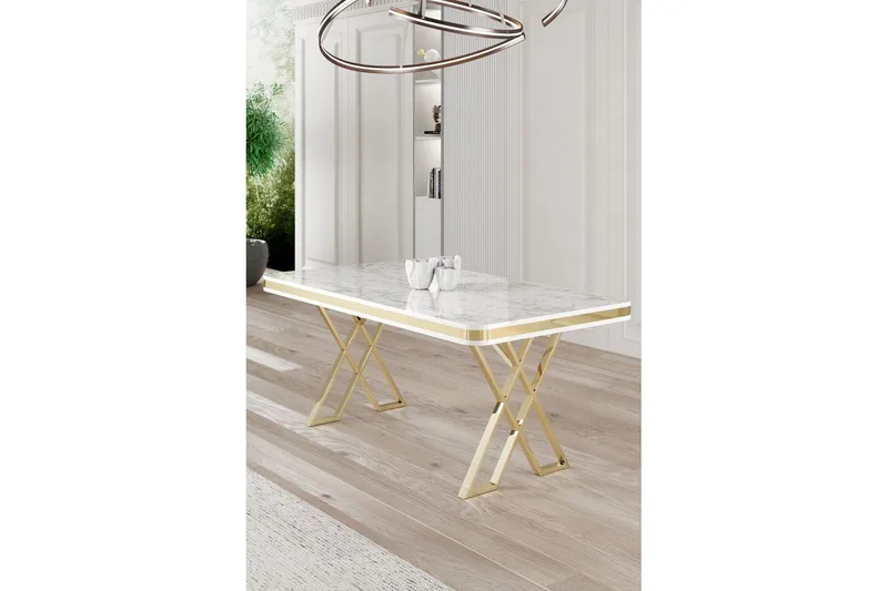 Calchera Spisebord 130 cm Rektangulær - Hvid Marmor/Guld - Møbler - Borde - Spisebord og køkkenbord