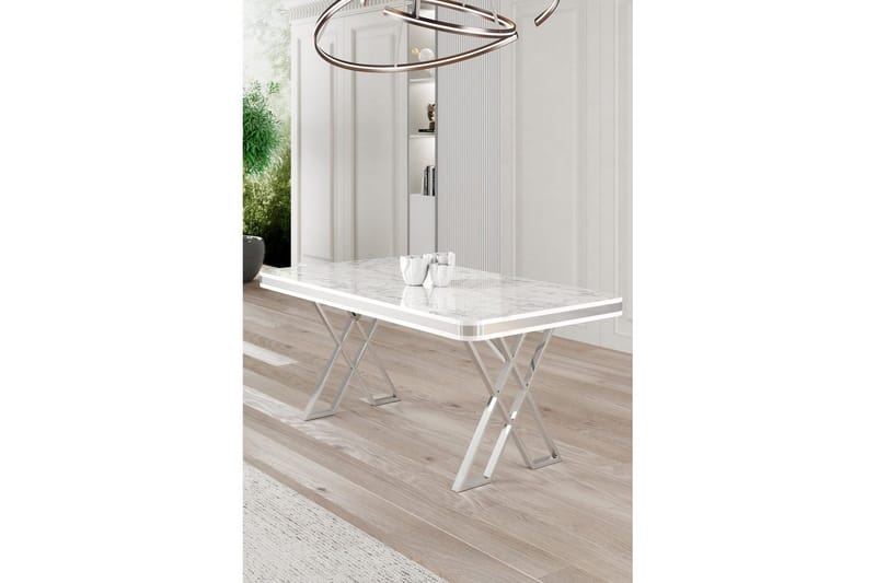 Calchera Spisebord 130 cm Rektangulær - Hvid Marmor/Krom - Møbler - Borde - Spisebord og køkkenbord