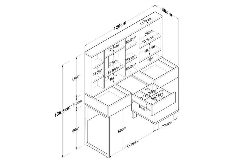 Ceris Toiletbord 120 cm - Hvid - Møbler - Borde - Sminkebord & konsolbord