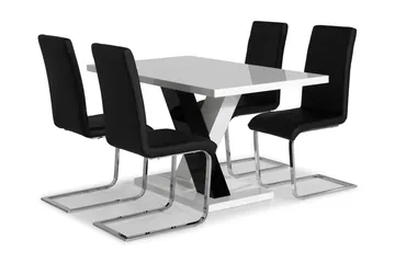 Cesi Spisebordssæt 140 cm med 4 Cibus Stole - Hvid/Sort/Sort PU/Krom - Møbler - Borde - Spisebordssæt