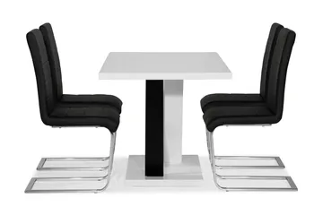 Cesi Spisebordssæt 140 cm med 4 Cibus Stole - Hvid/Sort/Sort PU/Krom - Møbler - Borde - Spisebordssæt