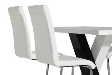 Cesi Spisebordssæt 140 cm med 4 Cibus Stole - Hvid/Sort/Sort PU/Krom - Møbler - Borde - Spisebordssæt