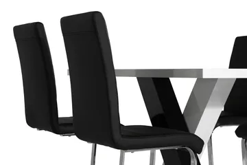 Cesi Spisebordssæt 140 cm med 4 Cibus Stole - Hvid/Sort/Sort PU/Krom - Møbler - Borde - Spisebordssæt