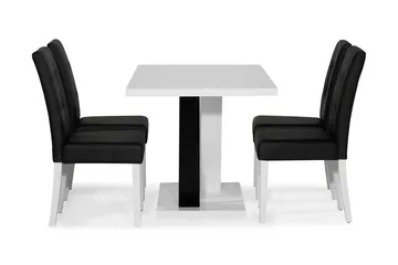 Cesi Spisebordssæt 140 cm med 4 Viktor Stole - Hvid/Sort/Sort PU - Møbler - Borde - Spisebordssæt