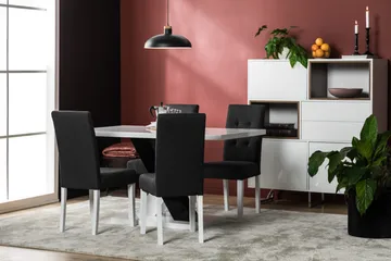 Cesi Spisebordssæt 140 cm med 4 Viktor Stole - Hvid/Sort/Sort PU - Møbler - Borde - Spisebordssæt
