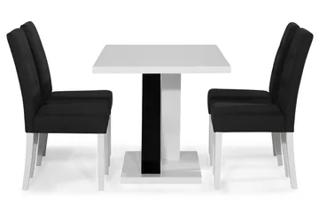 Cesi Spisebordssæt 140 cm med 4 Viktor Stole - Hvid/Sort/Sort PU - Møbler - Borde - Spisebordssæt