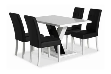 Cesi Spisebordssæt 140 cm med 4 Viktor Stole - Hvid/Sort/Sort PU - Møbler - Borde - Spisebordssæt