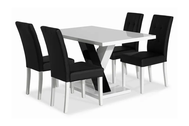 Cesi Spisebordssæt 140 cm med 4 Viktor Stole, Hvid/Sort/Sort PU