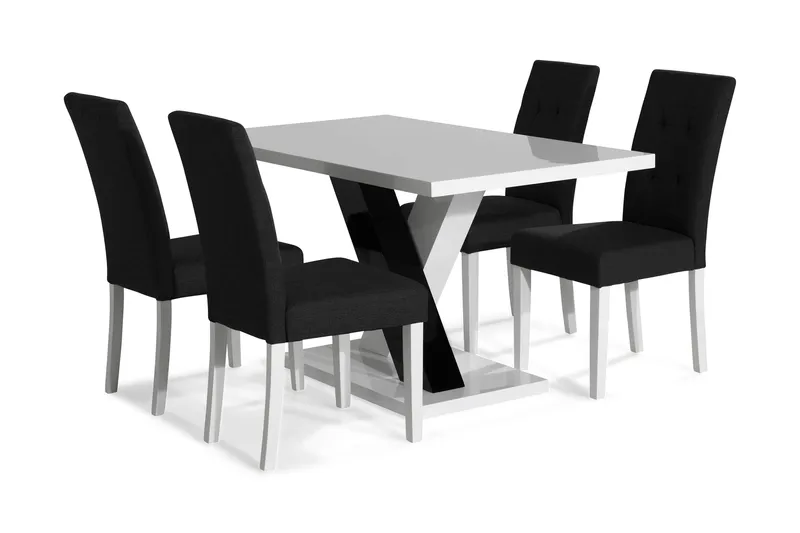 Cesi Spisebordssæt 140 cm med 4 Viktor Stole, Hvid/Sort/Sort PU